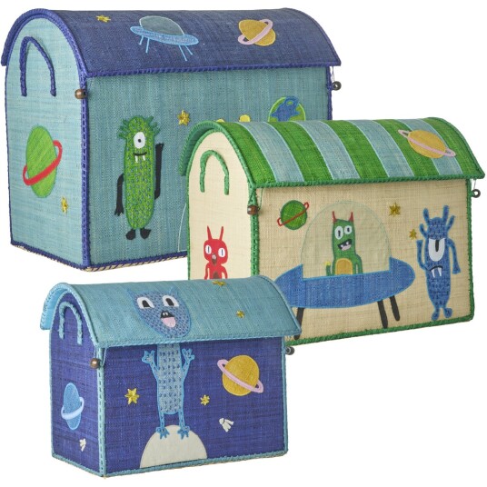 Rice Raffia Leketøy Baskets Med Monsters Theme Sett Of 3