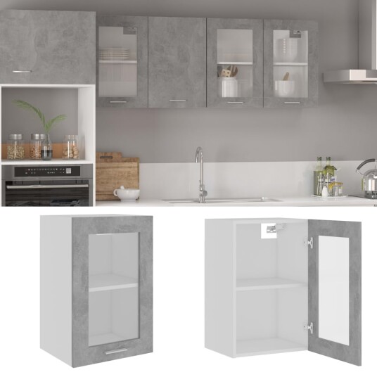vidaXL Hengende skap glass betonggr? 40x31x60 cm sponplate vidaXL Hengende skap glass betonggr? 40x31x60 cm sponplate