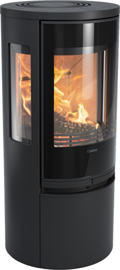Connect 556 svart vedovn med sideglass og glassdør