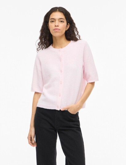 Vila Viliga 2/4 O Neck Knit Cardigan   Noos   Pink   S