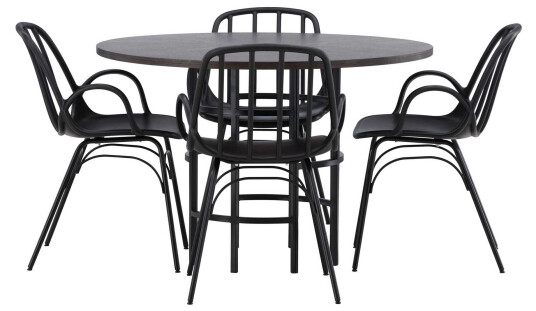 Venture Design Copenhagen & Dyrön spisegruppe Svart/mokka 4 stoler & bord 115 cm