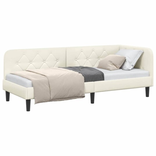  Hjørnesengramme med hodegjerde Krem 80 x 200 cm Fløyel