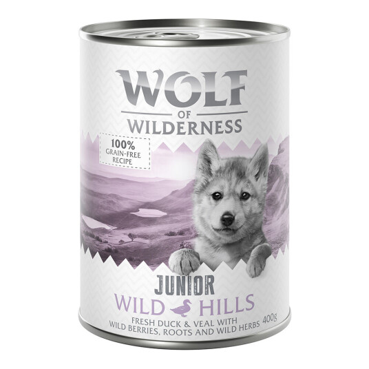 Wolf Of Wilderness Økonomipakke Little 12 X 400 G Wild Hills Junior And & Kalv Wolf Of Wilderness Økonomipakke Little 12 X 400 G Wild Hills Junior And & Kalv