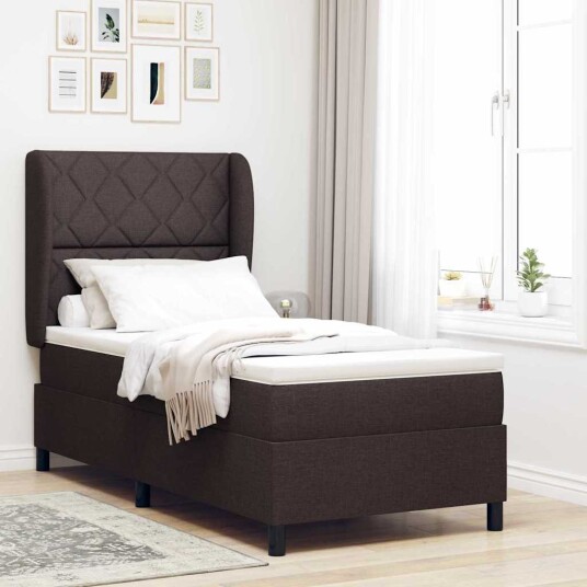 Boxspring Seng med Madrass Mørk Brun 100x200 cm Stoff