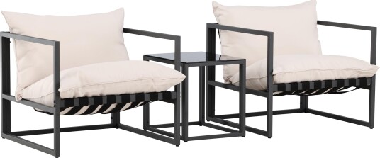 Venture Design Messina kafégruppe Svart med beige pute 2 lenestoler og bord 50 x 40 cm Beige Venture Design Messina kafégruppe Svart med beige pute 2 lenestoler og bord 50 x 40 cm Beige
