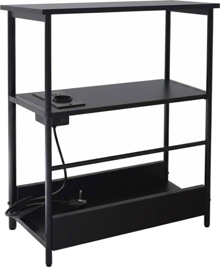 Smalt sidebord med USB ladestasjon og hyller