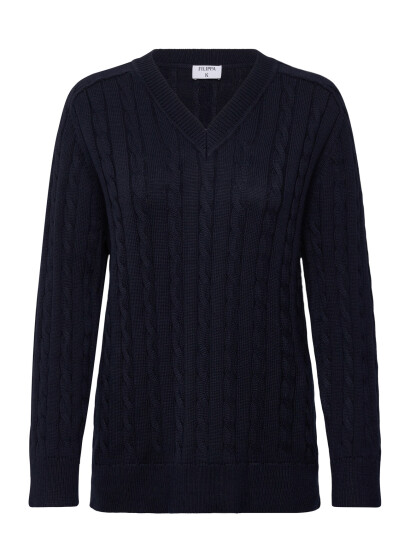 Filippa K Braided Cotton V Neck Sweater   Navy   M