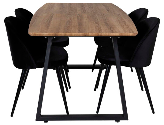 Venture Design Inca & Velvet spisegruppe Svart/valnøtt 4 stoler & bord 160 x 85 cm