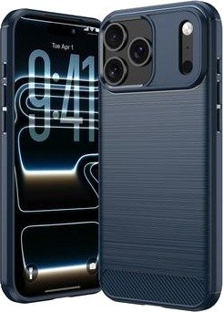 iPhone 18 Pro Børstet TPU-deksel - karbonfiber - blå