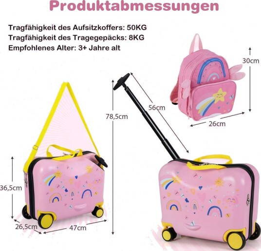 2-delt bagasjesett for barn – koffert og ryggsekk med plass til barn