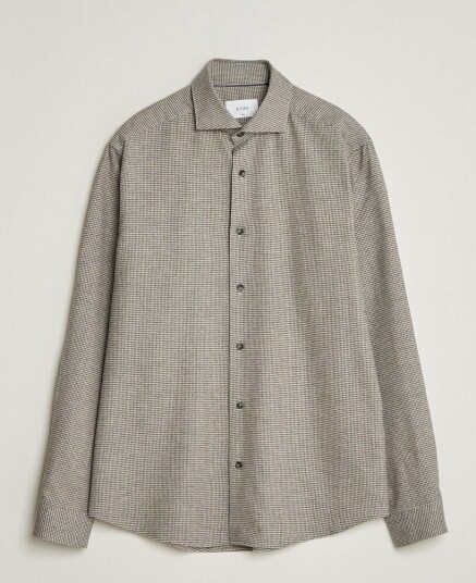 Eton Casual Fit Houndstooth Flannel Shirt Mid Grey