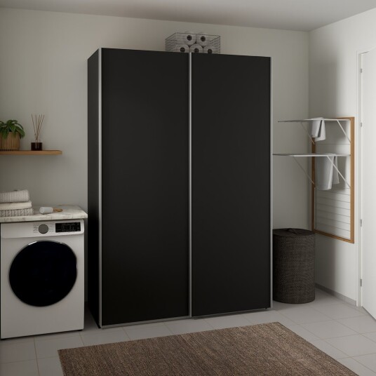 LIND NEST SKYVEDØRSGARDEROBE 150X220X67CM SORT