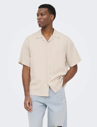 ONLY & SONS Onsperu Ss Reg Tencel Shirt Noos   Beige   XXL