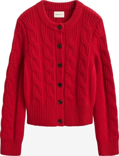 Gant Wool Blend Cable Knit Cardigan   RUBY RED   XS
