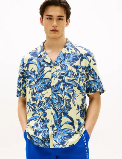 Tommy Hilfiger Woven Bowling Shirt Print Blue XL