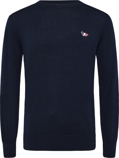 Maison Kitsune Tricolor Fox Patch Classic R Neck Jumper   Navy   L