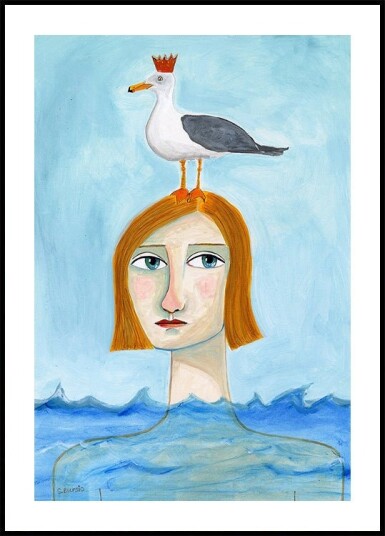 Nude Lady in Ocean with Seagull Plakat Plakat / 40x50cm