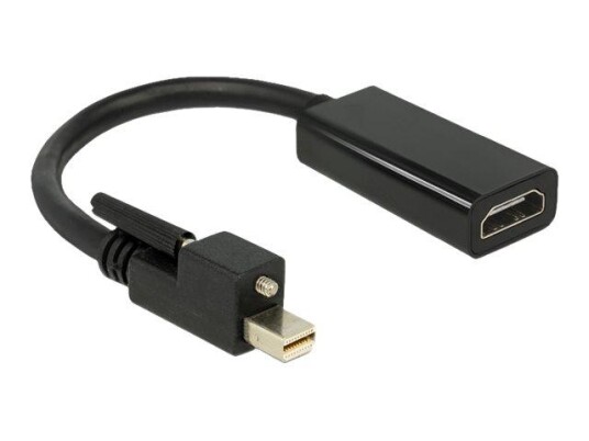 Delock Adapter mini Displayport 1.2 male with screw > HDMI female 4K Active black - videokonverter - Parade PS171 - svart
