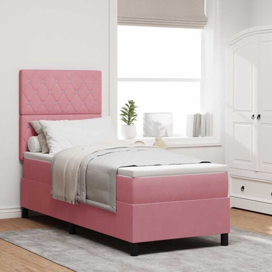 vidaXL LED Box Springer Bed med madrass Rosa 80 x 200 cm Fløyel