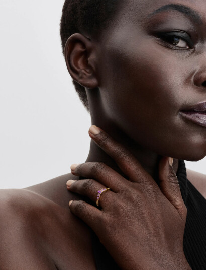 Pandora Disney Frozen Anna 14K Gold-Plated Ring With Violet Purple Crystal And Clear Cubic Zirconia - Purple - 52