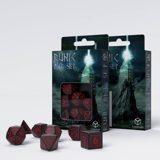 Runic Poly Black /Red (7) Terningsett - Rollespill fra Outland