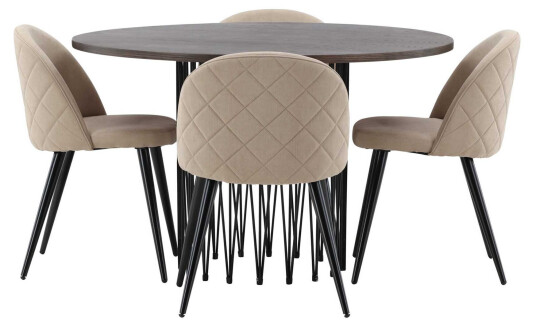 Venture Design Stone round & Velvet spisegruppe Beige/mokka 4 stoler & bord 120 cm