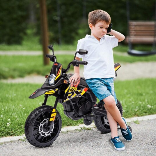El motorsykkel for barn 12V barnemotorsykkel med musikk 6 km/t barnevogn med avtagbare treningshjul 12 tommers plastdekk for