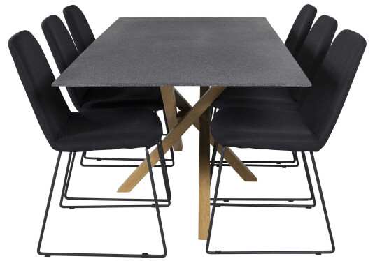 Venture Design Piazza & Muce spisegruppe Grå/svart 6 st stoler & bord 180 x 90 cm