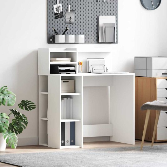  skrivebord med lagring hvit 90x48x101.5 cm konstruert tre