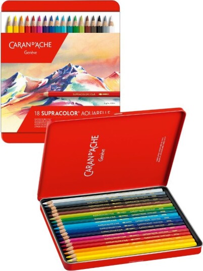 Caran d'Ache Supracolor fargeblyanter 18 akvarellfarger i metallskrin Caran d'Ache Supracolor fargeblyanter 18 akvarellfarger i metallskrin