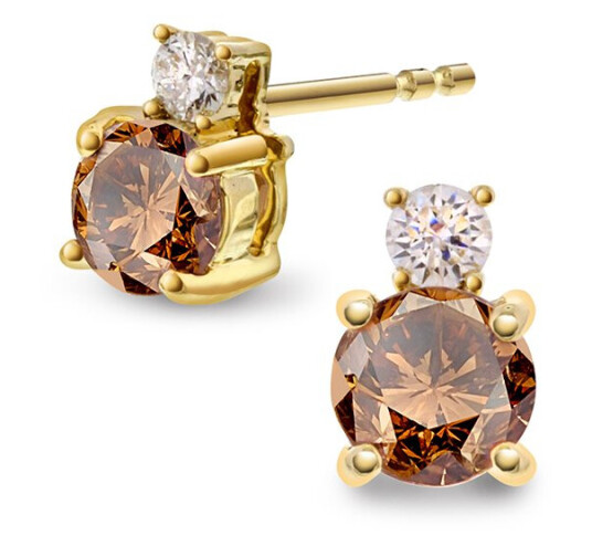 Pan Jewelry Øredobber i 585 gult gull med diamanter 0,08 ct med champanje grant sten