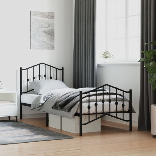 vidaXL Sengeramme i metall med hode- og fotgavl svart 80x200 cm 8721012211070