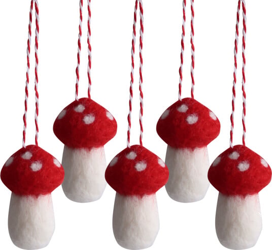 Seasons Julepynt Fluesopp Tovet Ull 5,5cm 5pk