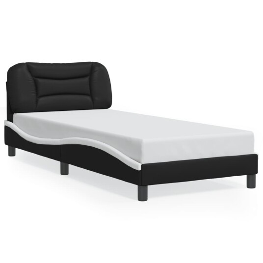 Sengeramme med LED-lys svart og hvit 90x190 cm kunstig lær 8721012356191