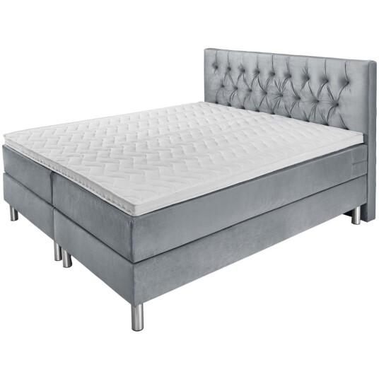 VEGA Kontinentalseng Premium velur hodegjerde Chesterfield; 200x200x69 cm BxLxH; Lysegrå; Fast