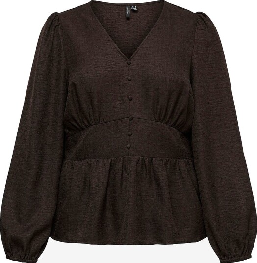 Vero Moda Curve Bluse Vmmelaney Ls Short V Neck Top Wvn C Brun