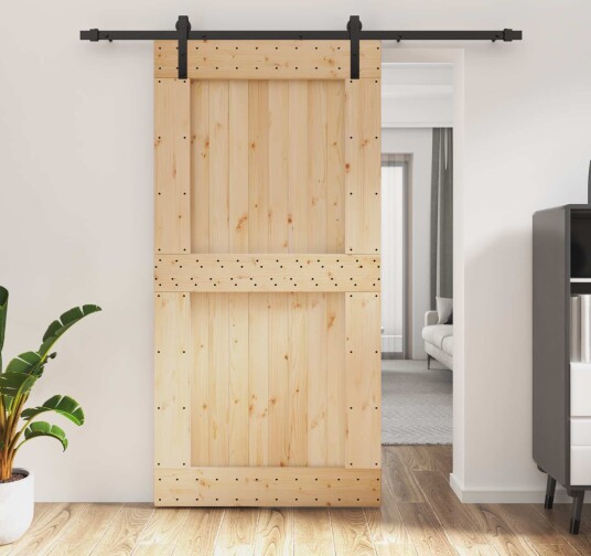 vidaXL Skyvedør Naturlig og svart 100 x 210 cm Massiv Furu Tre