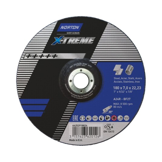 Norton Navrondell För Stål/rostfrittl X-treme 180x7,0x22,23mm A24R Typ 27 Norton Navrondell För Stål/rostfrittl X-treme 180x7,0x22,23mm A24R Typ 27