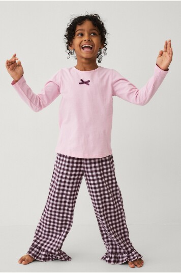 Ellos Collection Pysjsett i bomullsjersey og flanell Rosa Ellos Collection Pysjsett i bomullsjersey og flanell Rosa