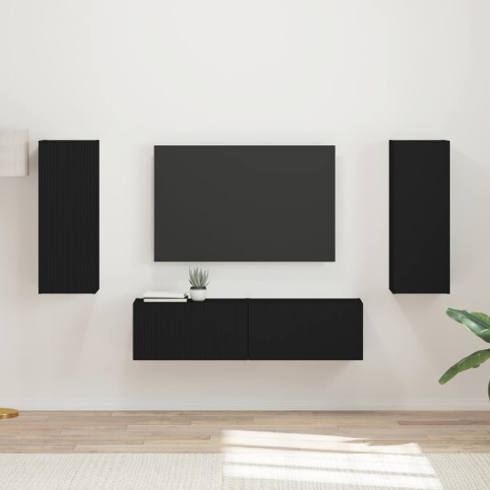  TV benksett Veggmontert 2 pcs Svart Konstruert tre