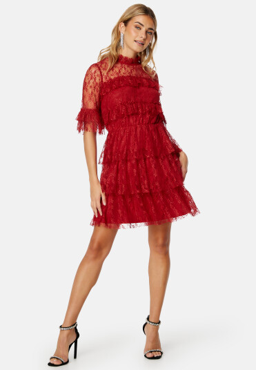BUBBLEROOM Frill Lace Dress Red 40