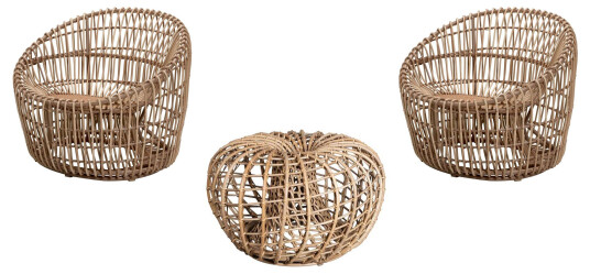 Cane-line Nest sofagruppe 2st runda lenestoler & litet bord/krakk Natur med grå pute