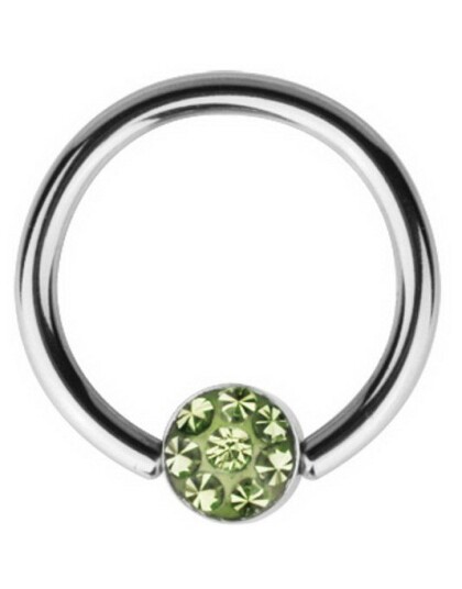BCR Piercing with Sprakling Green Stone Strl 1.2 x 8 mm med 4 mm kule