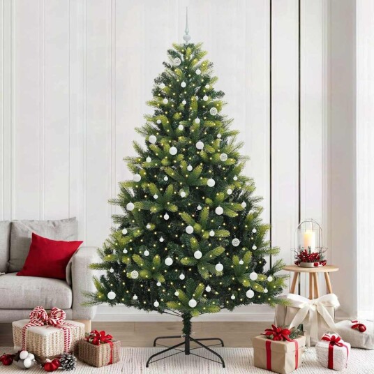  Kunstig leddet juletre med 300 LED pærer grønn 240 cm PVC og PE