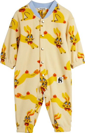 Mini Rodini Rabbits Aop Fleece Onesie Yellow 80/86