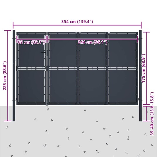  Hageport stål 350x175 cm antrasitt