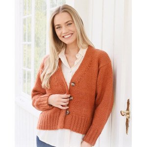 Glazed Oransje by DROPS Design Cardigan Strikkeoppskrift str. XS X X-Small