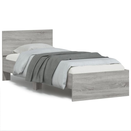  Sengeramme med hodegavl og LED-lys grå sonoma 75x190 cm 8721012241961