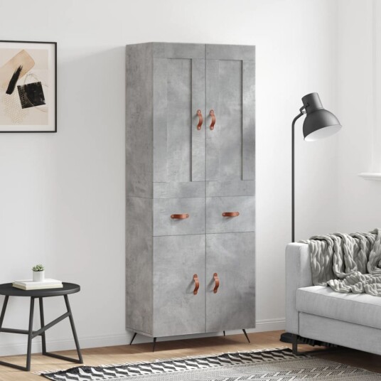 vidaXL Highboard betong grå 69,5x34x180 cm konstruert tre 8720845492755