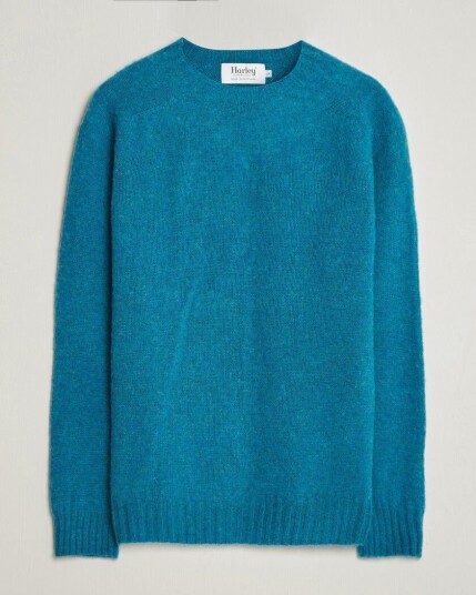 Harley Of Scotland Brushed Supersoft Lambswool Crewneck Gulfstream